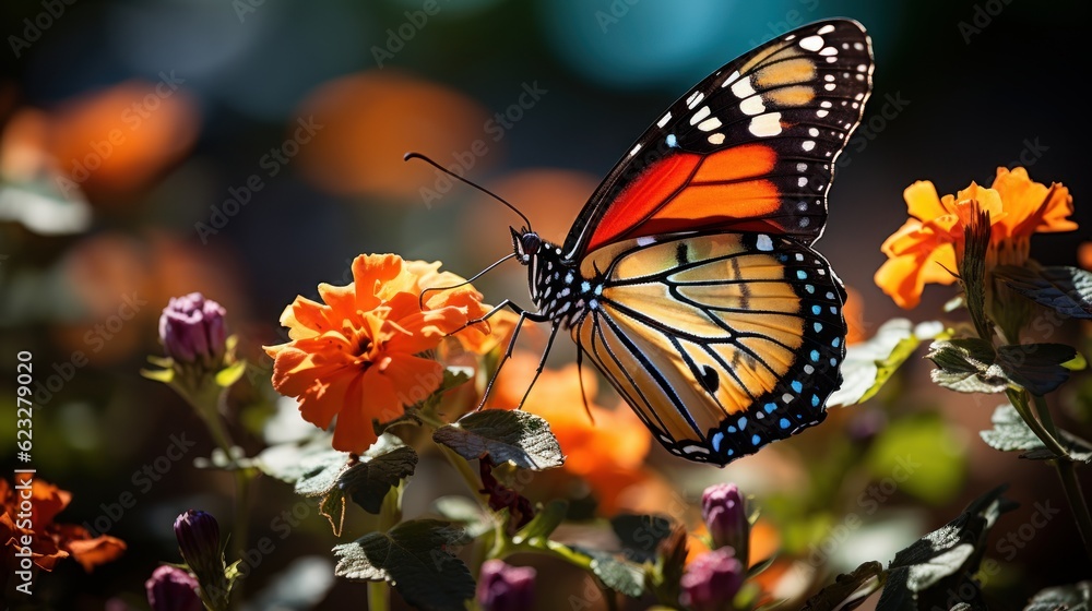 Beautiful image in nature of monarch butterfly on lantana flower Beautiful image in nature of monarch butterfly on lantana flower