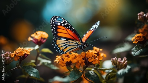 Beautiful image in nature of monarch butterfly on lantana flower  © Dushan