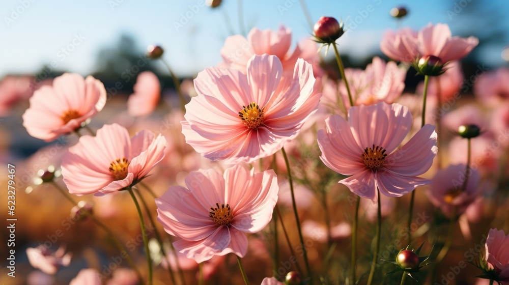 Obraz premium Beautiful cosmos flowers blooming in garden 