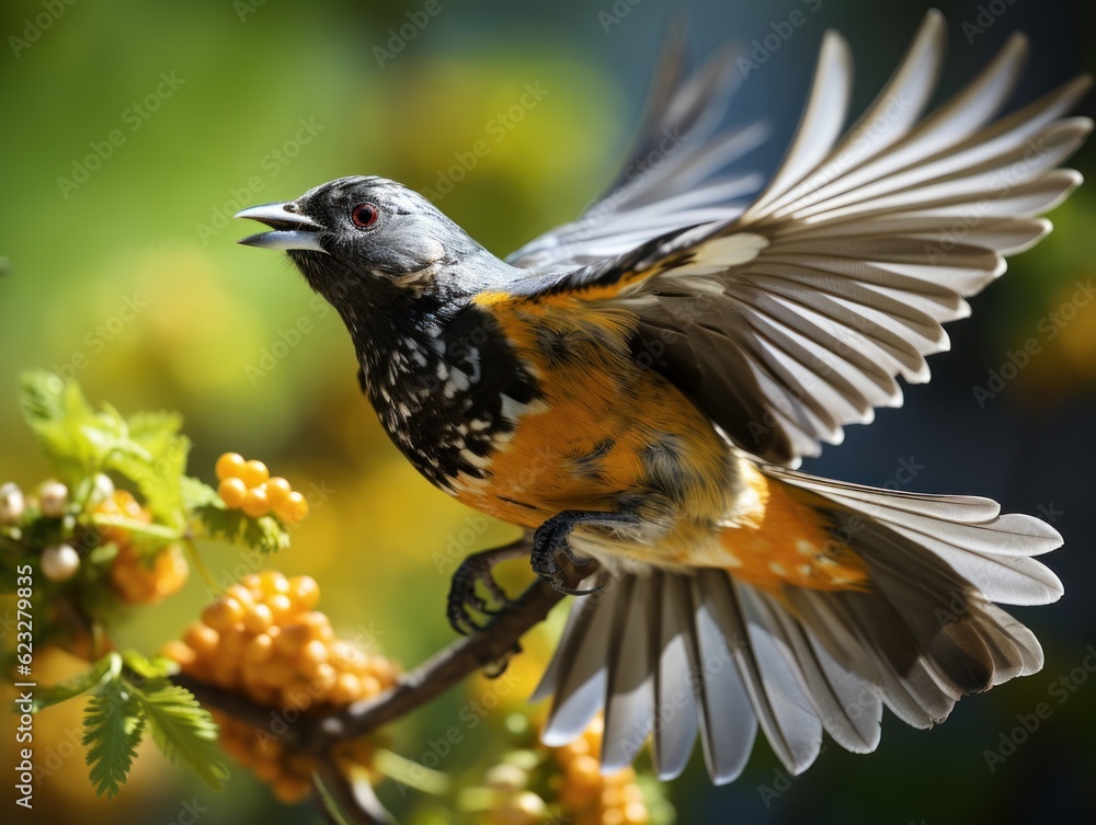 Fototapeta premium Baltimore Oriole male in flight 