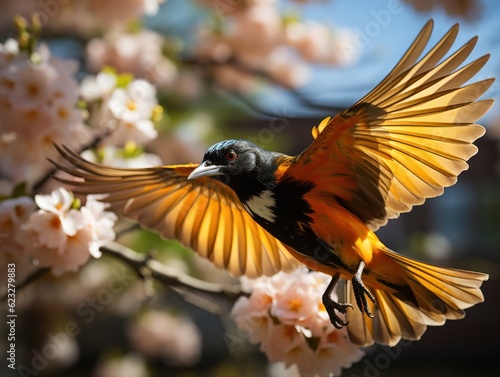 Baltimore Oriole male in flight  photo