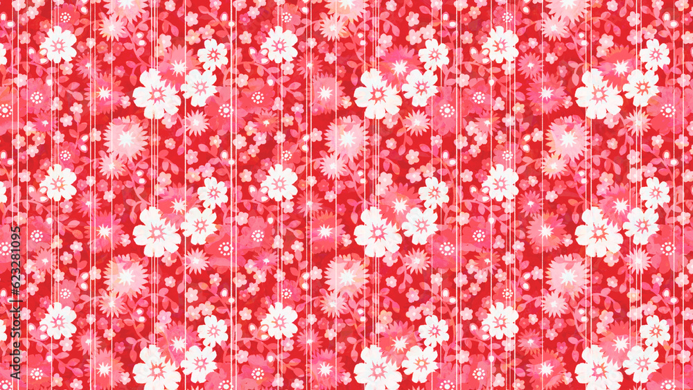 花柄　和風　背景　赤　ガーリー