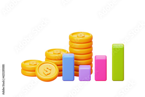 Money coin with graph bar economy investment business and finance 3d