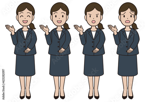 A young woman in a suit Here is your hand Guidance Introduction