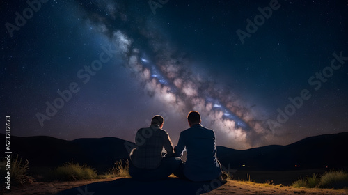 キャンプ、星空を眺める人｜camping, stargazing, Generative Ai