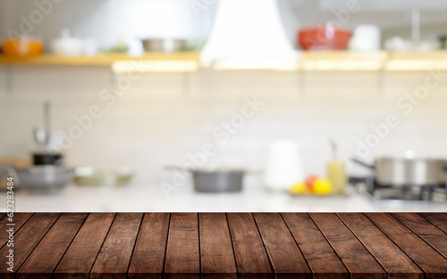 Wooden board empty table background. kitchen background
