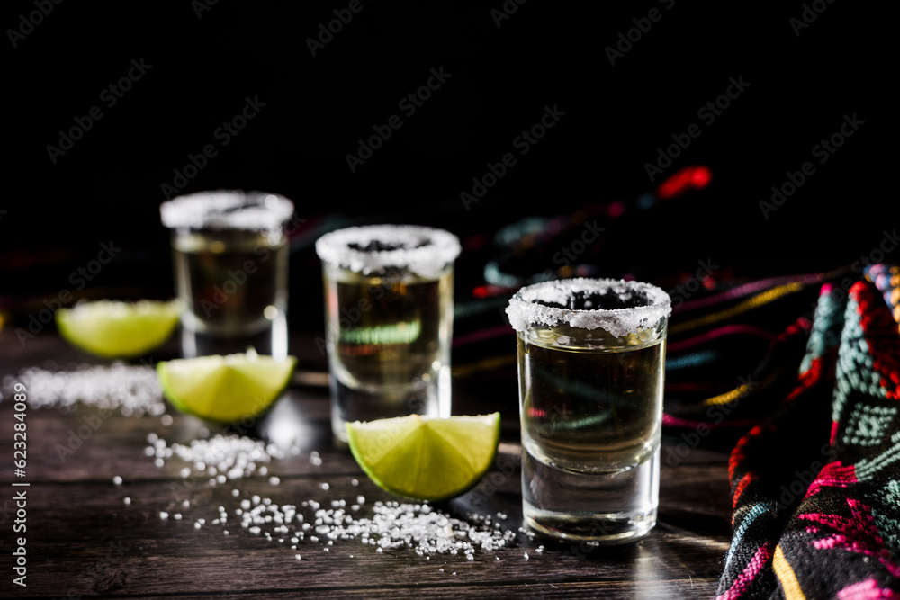 Mexican Tequila Shots with Lime and Salt in Mexico Mexican Tequila Shots with Lime and Salt in Mexico
