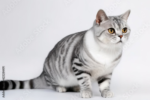 Image of american shorthair cat on a white background. Pet. Animals. Illustration, generative AI.
