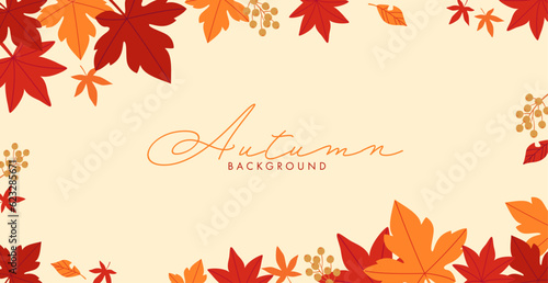 Background material designed with autumn leaves and nuts