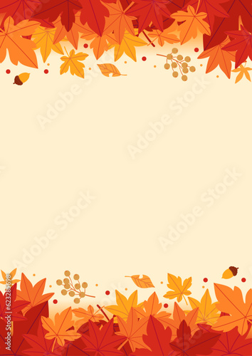 Background material designed with autumn leaves and nuts