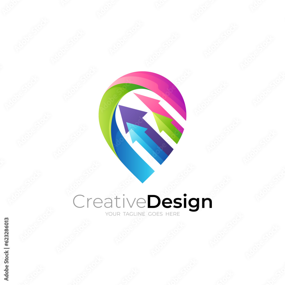 Location logo and arrow design combination, up icon , map design Location logo and arrow design combination, up icon , map design