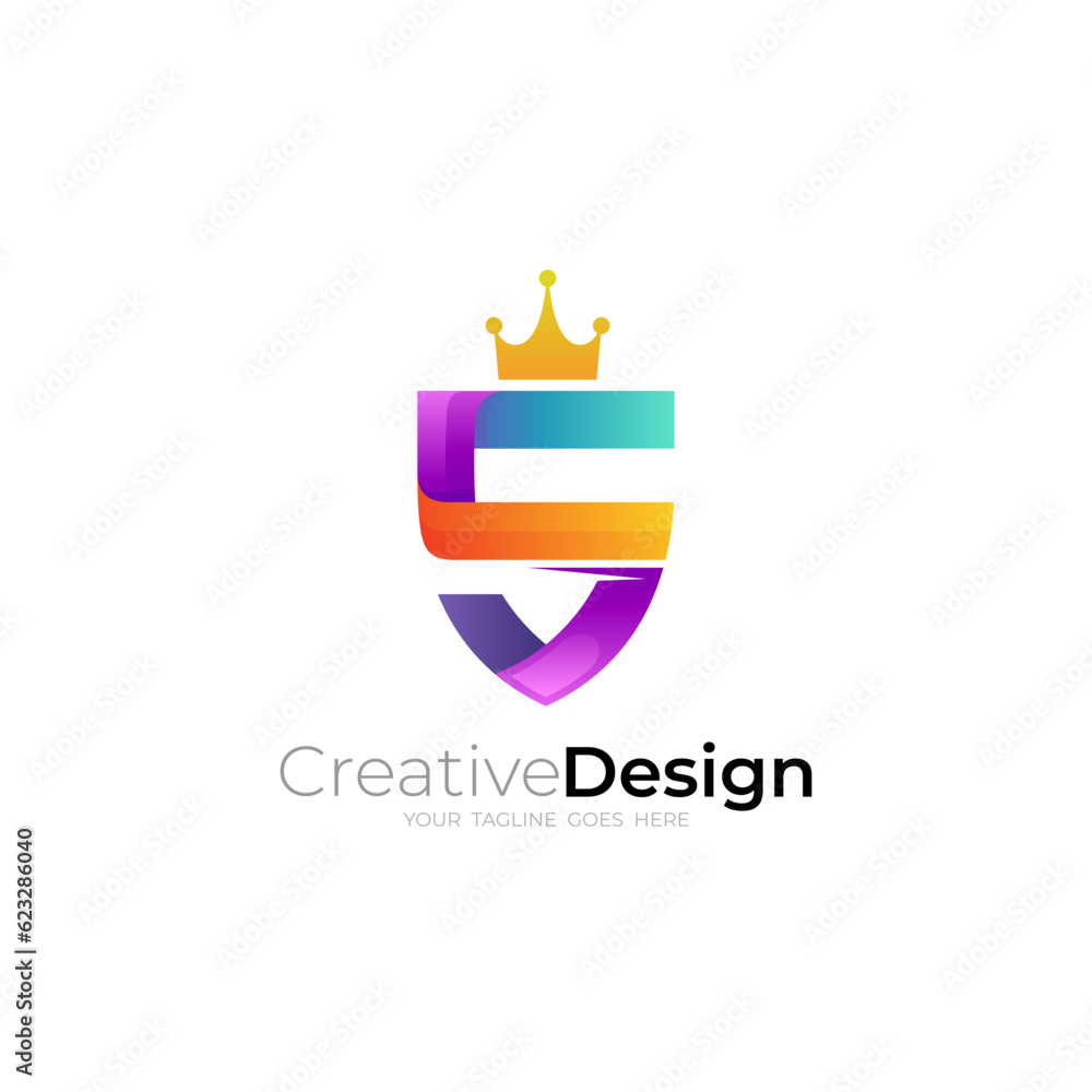 S logo and shield design combination, crown design