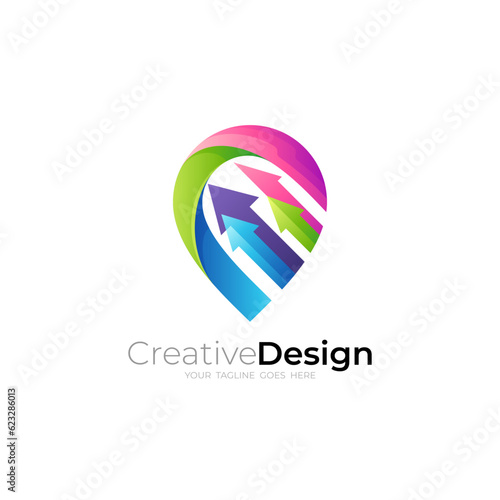 Location logo and arrow design combination, up icon , map design