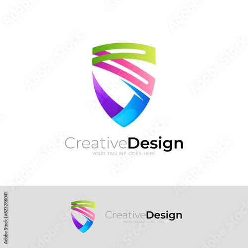 Simple shield logo with letter S design colorful, security design