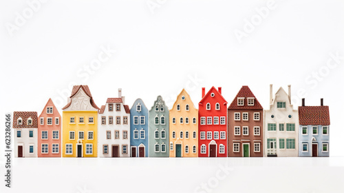 miniature buildings on white background. saving money and property investment concept. generative AI © piggu