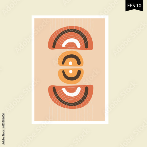 Three pastel posters set with abstract shapes, rainbows and circles vector illustration. Minimal Nordic art print with geometric elements. Abstraction design for background, wallpaper, card, wall art