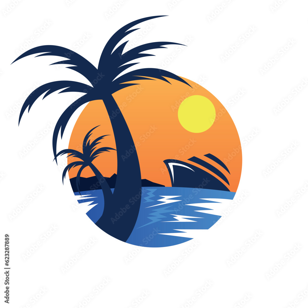 Travel ship tropical logo illustration
