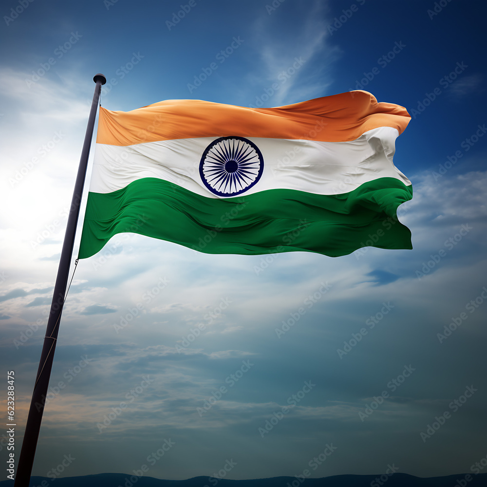 Tricolor Indian Flag during Daylight and beautiful sky Stock ...