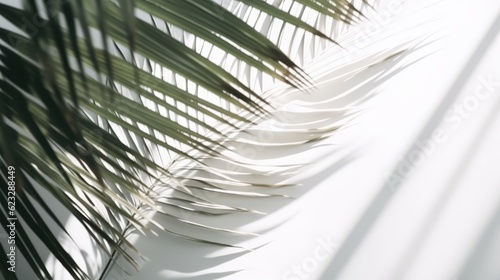 clean and clear white wall with shadow of tropical plam botany tree leaf pattern natural design template mockup for advertising backdrop ai generate