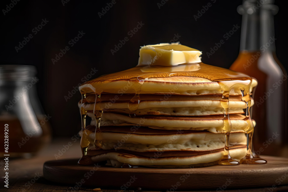 Close-Up Stacked Pancakes with Syrup Photography AI Generated