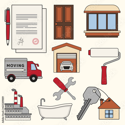 Set of Real Estate Simple Flat Line Illustration