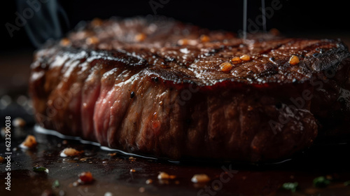 Close-Up Juicy Steak with Grill Marks Photography AI Generated