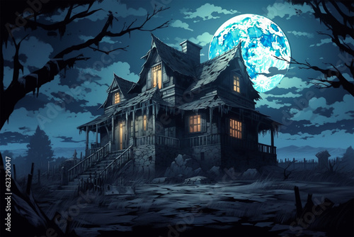 Generative AI.
anime style horror background, old witch house