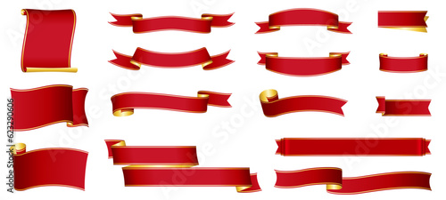 red ribbon banner design material photo