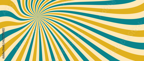 Spinning radial lines background. Yellow green curved sunburst wallpaper. Abstract warped sun rays and beams comic texture. Vintage summer backdrop for posters, banners, templates. Vector illustration