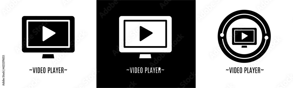 Video player logo set. Black and white logo collection. Stock vector. Video player logo set. Black and white logo collection. Stock vector.