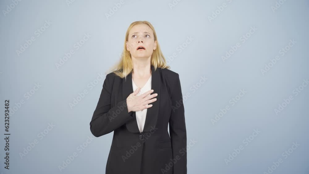 Business woman experiencing shortness of breath. Business woman experiencing shortness of breath.