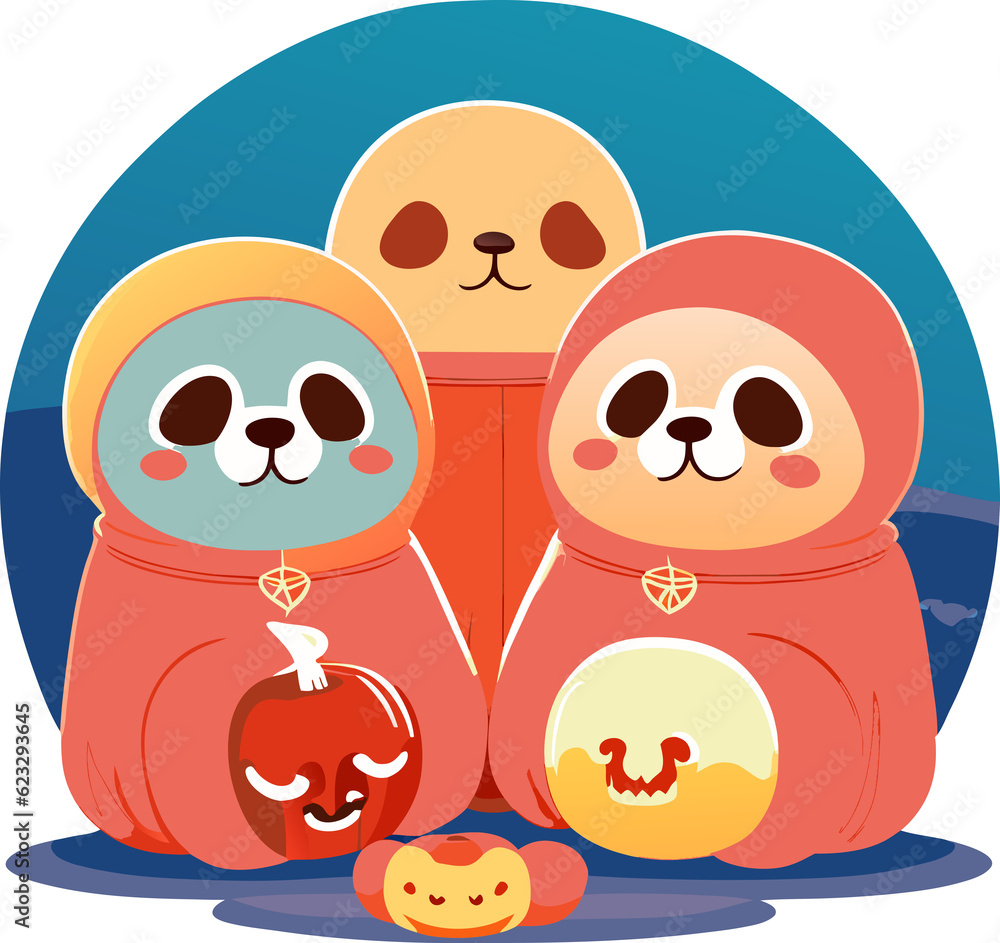 Obraz premium Illustration of cute seals a ghost costume with Halloween pumpkin