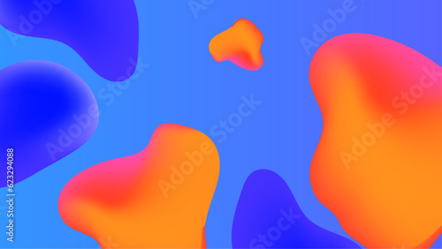 Gradient background with Blue orange morphing shapes. Metaball spheres. Morphing colorful blobs. Vector 3d illustration. Abstract 3d background. Liquid colors. Decoration for banner or sign design