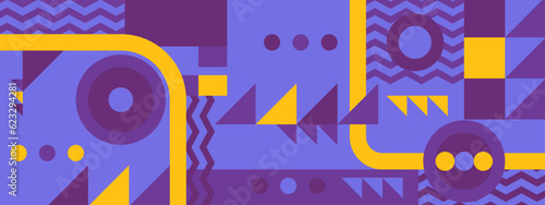 Abstract Geometric Pattern Artwork. Retro colors and color background. Grid with colored geometric shapes. Modern abstract promotional flyer, background, brochure, pattern.