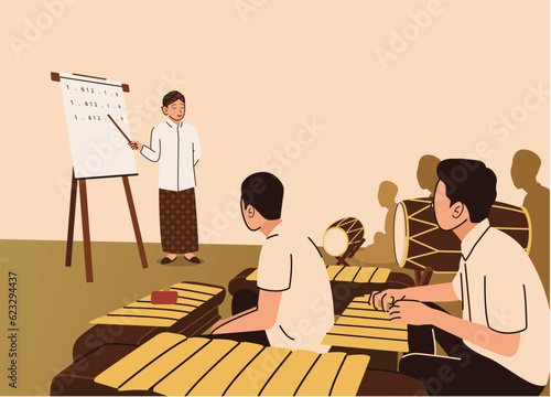 illustration of a man banning gamelan music beats