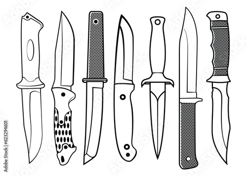 Hunting knife outline. Set of hunting knife illustration on white background. Vector illustration.