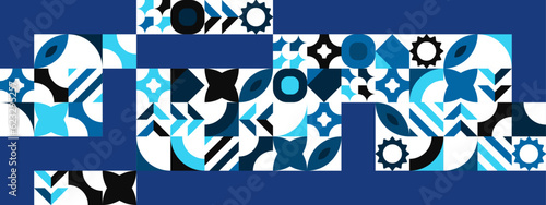 Geometric mosaic, Bauhaus pattern. Modern geometry figure, shape. Bauhaus. Geometric mosaic. Minimal mural texture. Scandinavian. Geometric mosaic print. 50s, 60s, retro wallpaper. Vector illustration