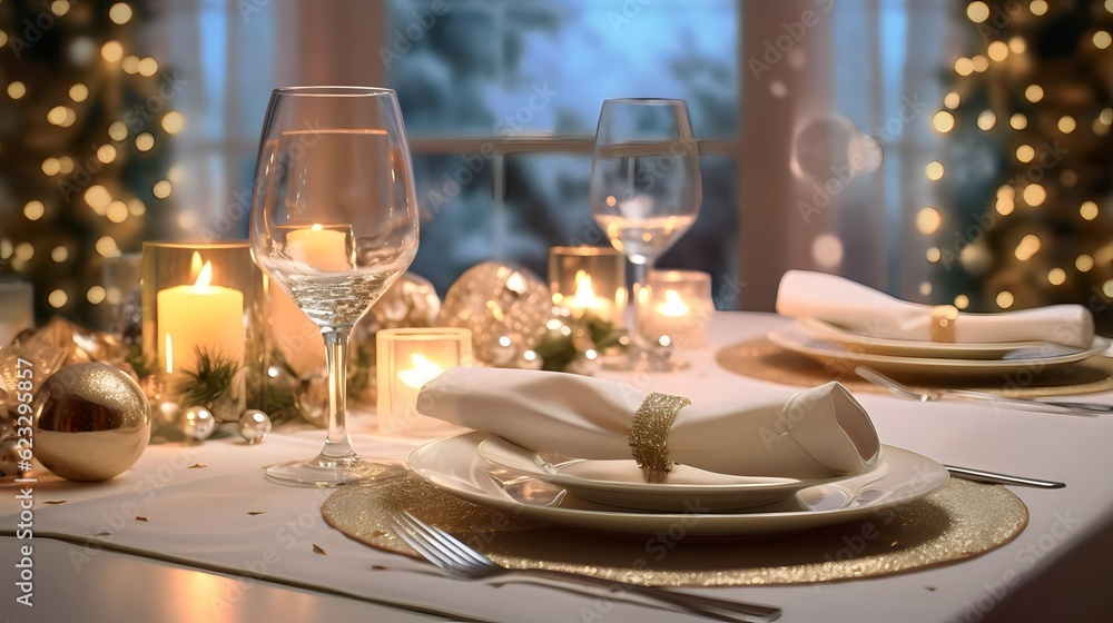 Christmas holiday dining table elegant place setting