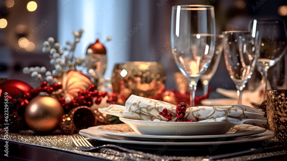 Christmas holiday dining table elegant place setting