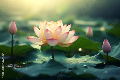 Beautiful pink lotus flowers created with generative AI technology 