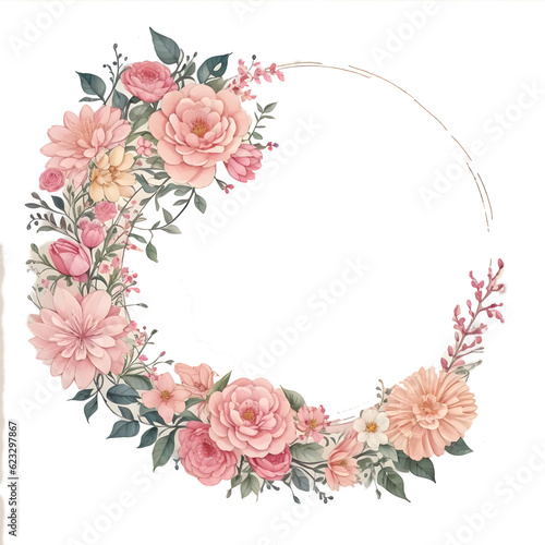 Frame with Pink Watercolor Flowers on transparent background,generative ai © Nisit