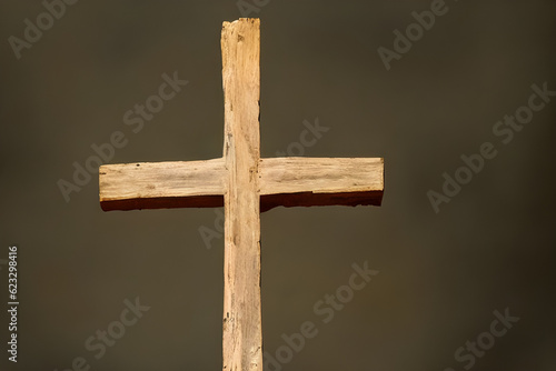 Wooden cross and wide background, Generative AI
