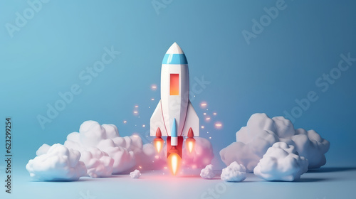 Business start up concept with rocket launching to space. Generative Ai