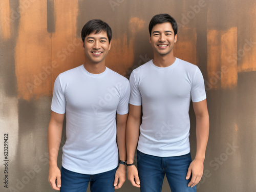 Two men in white t-shirts