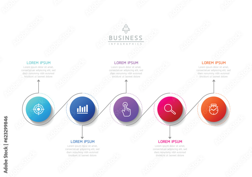 Vector infographic business presentation template with circular interconnection with 5 options. Vector infographic business presentation template with circular interconnection with 5 options.