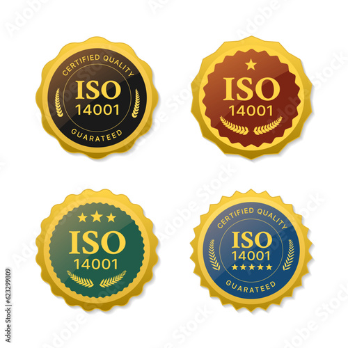 set of Iso certification golden stamp badge