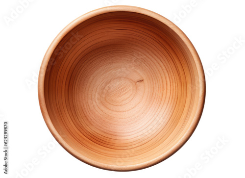 Empty wooden bowl isolated on transparent background, top view, Generative AI