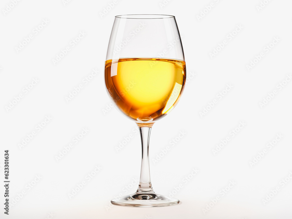 White wine in a wineglass on a white background. White wine in a wineglass on a white background.