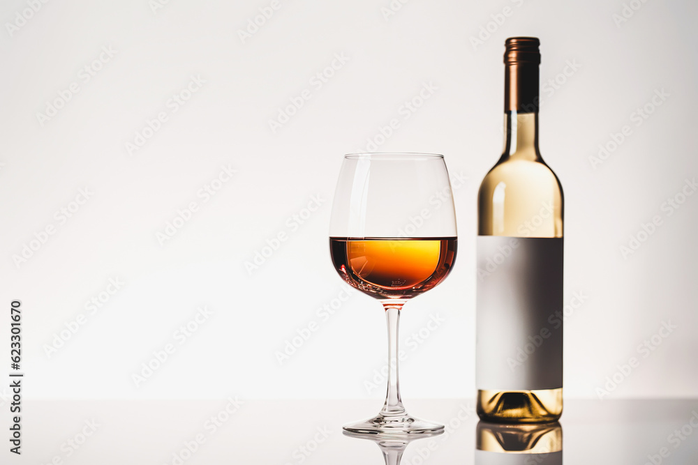 White wine in a wineglass on a white background. White wine in a wineglass on a white background.