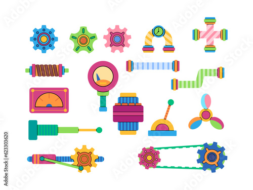 machine industrial pipe tube curve flow sewerage cogwheel valve lever switch and manometer measurement plumbing equipment set